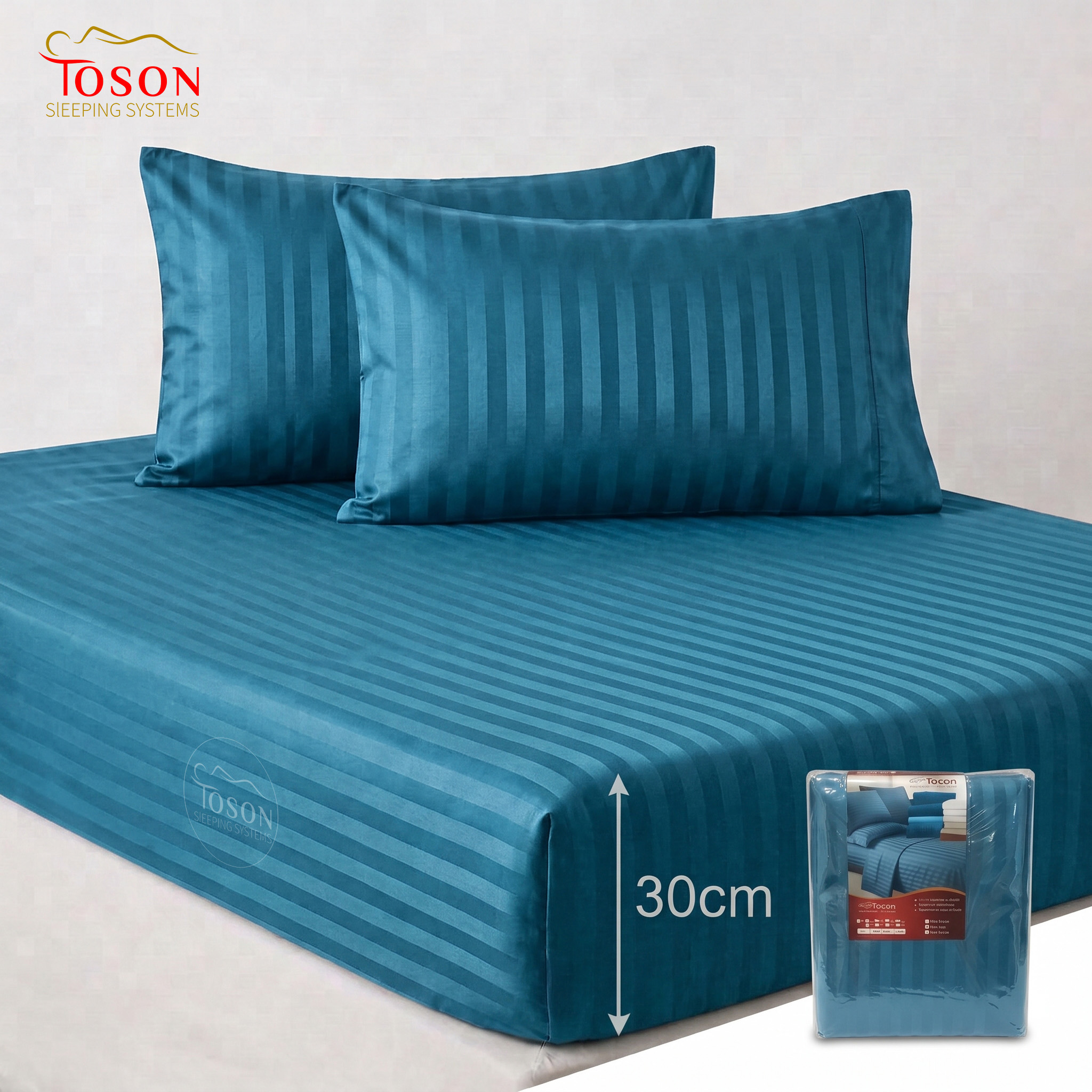 Toson Striped Percale Bed Sheet – Turquoise – Code SPLC-05 - Image 2