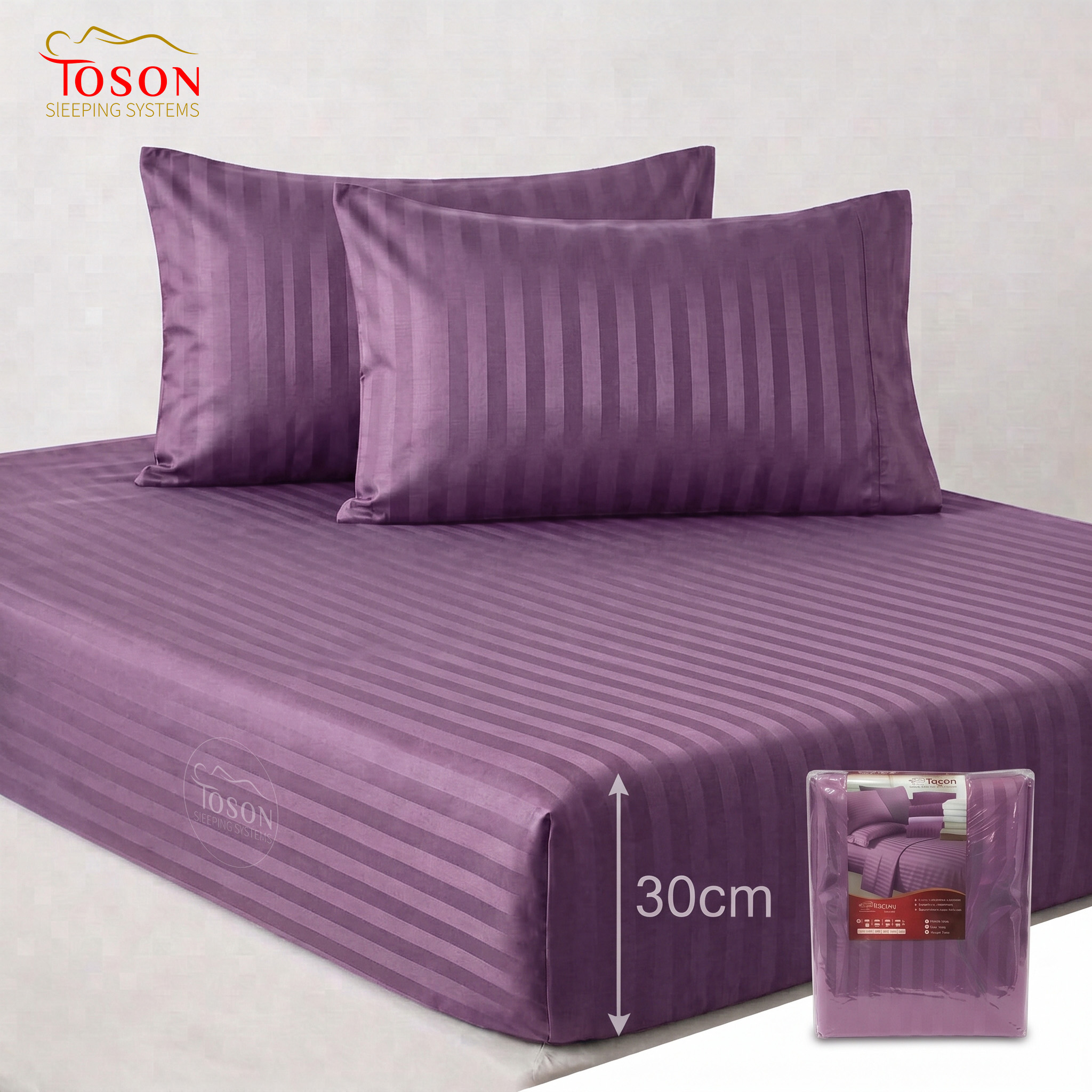 Toson Striped Percale Bed Sheet – Purple – Code SPLC-08 - Image 3