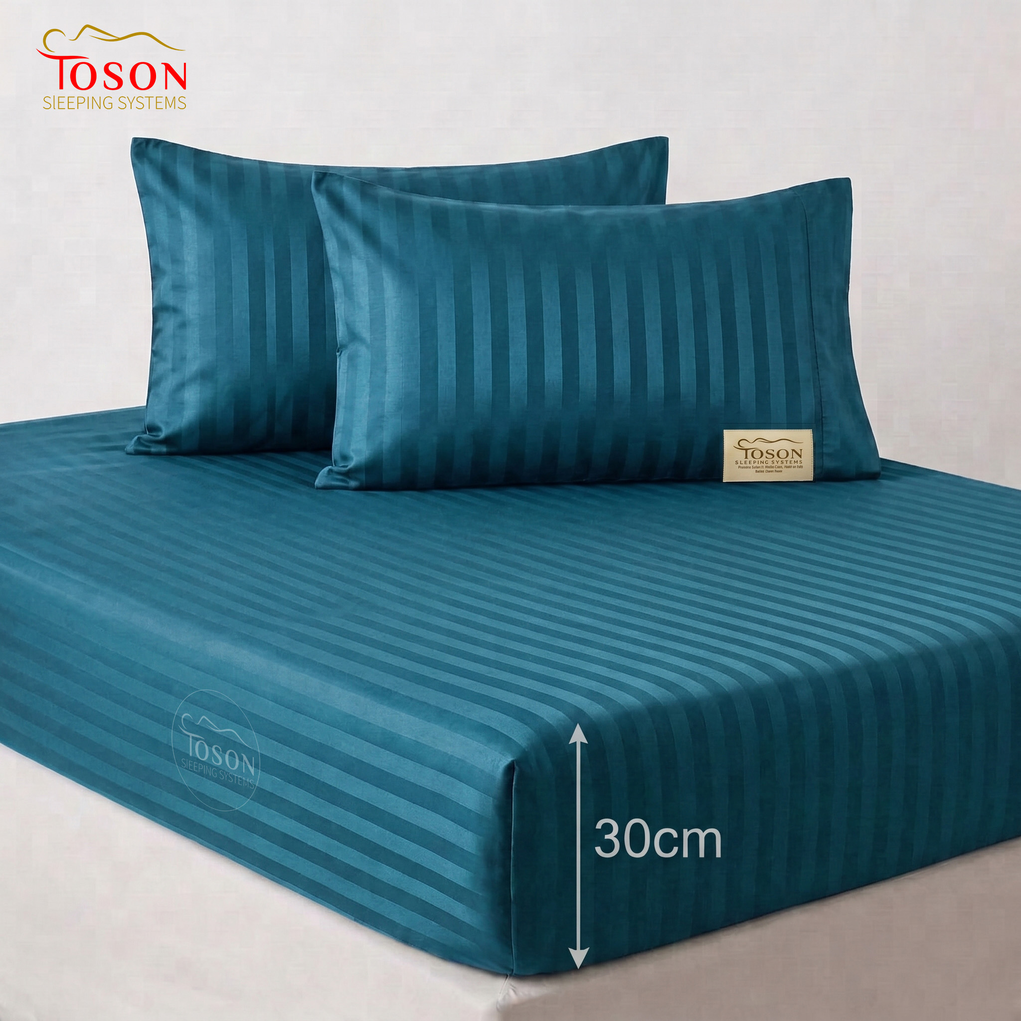 Toson Striped Percale Bed Sheet – Turquoise – Code SPLC-05 - Image 4