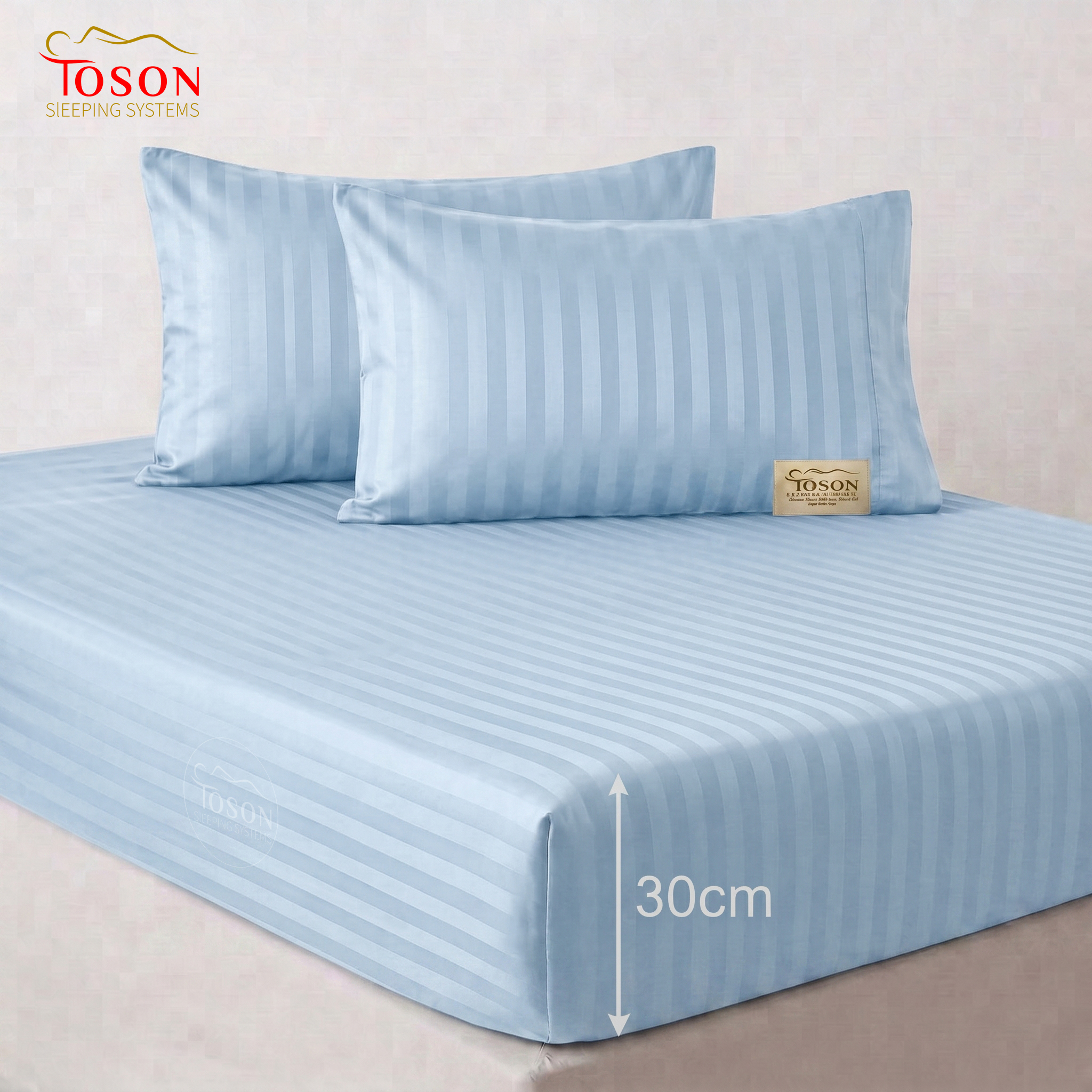 Toson Striped Percale Bed Sheet – Baby Blue – Code SPLC-11 - Image 3