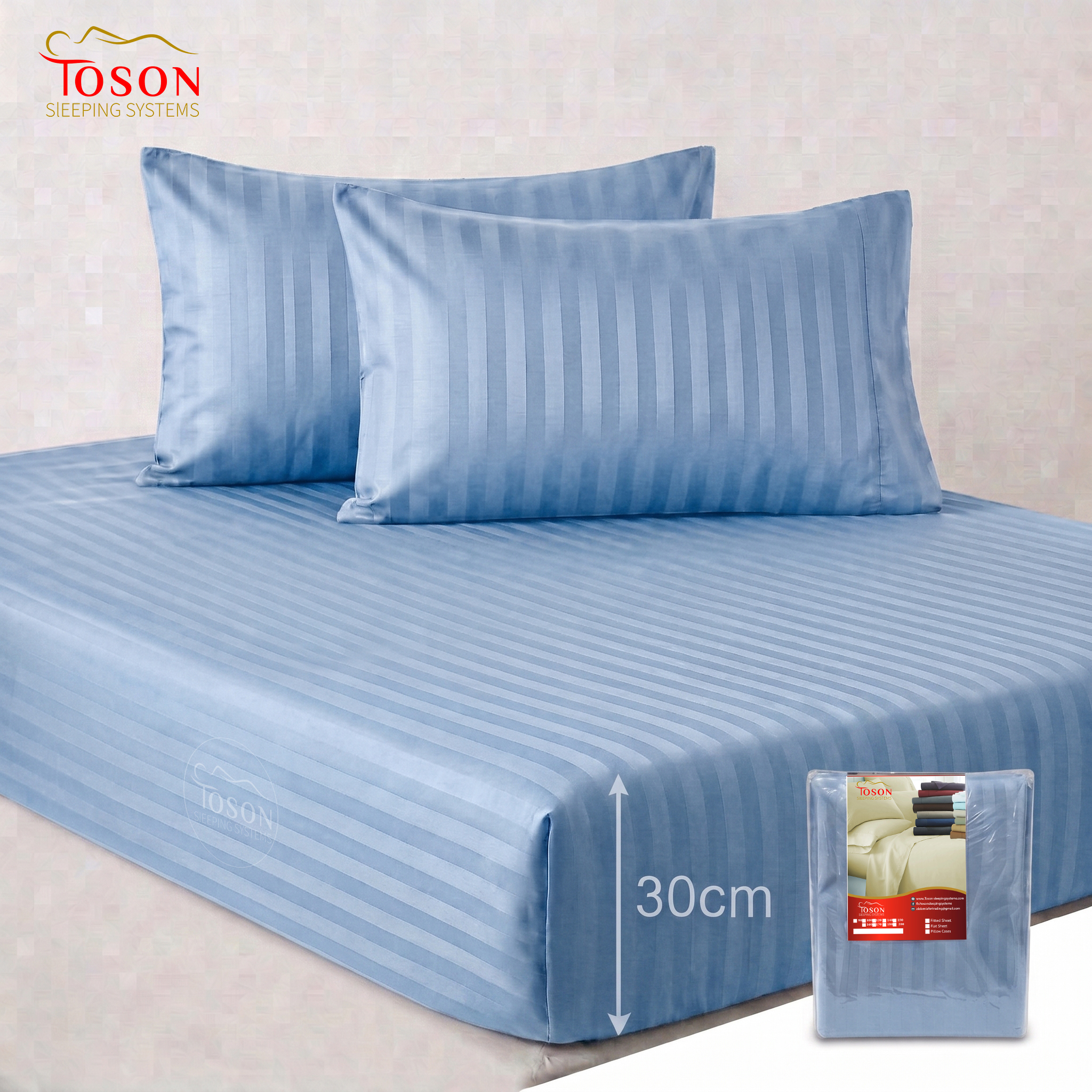 Toson Striped Percale Bed Sheet – Baby Blue – Code SPLC-11 - Image 2