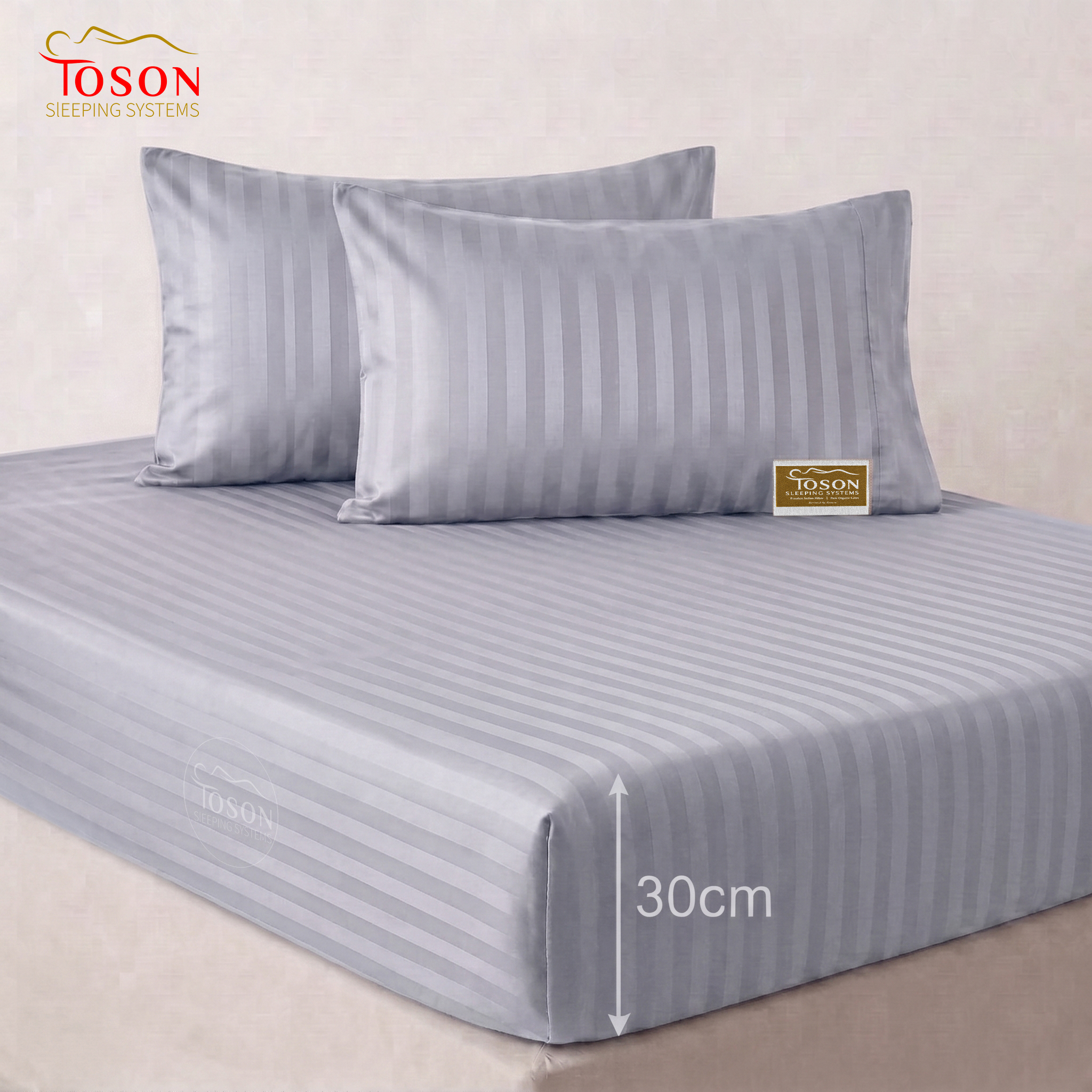 Toson Striped Percale Bed Sheet - Light Gray - Code SPLC-15 - Image 2