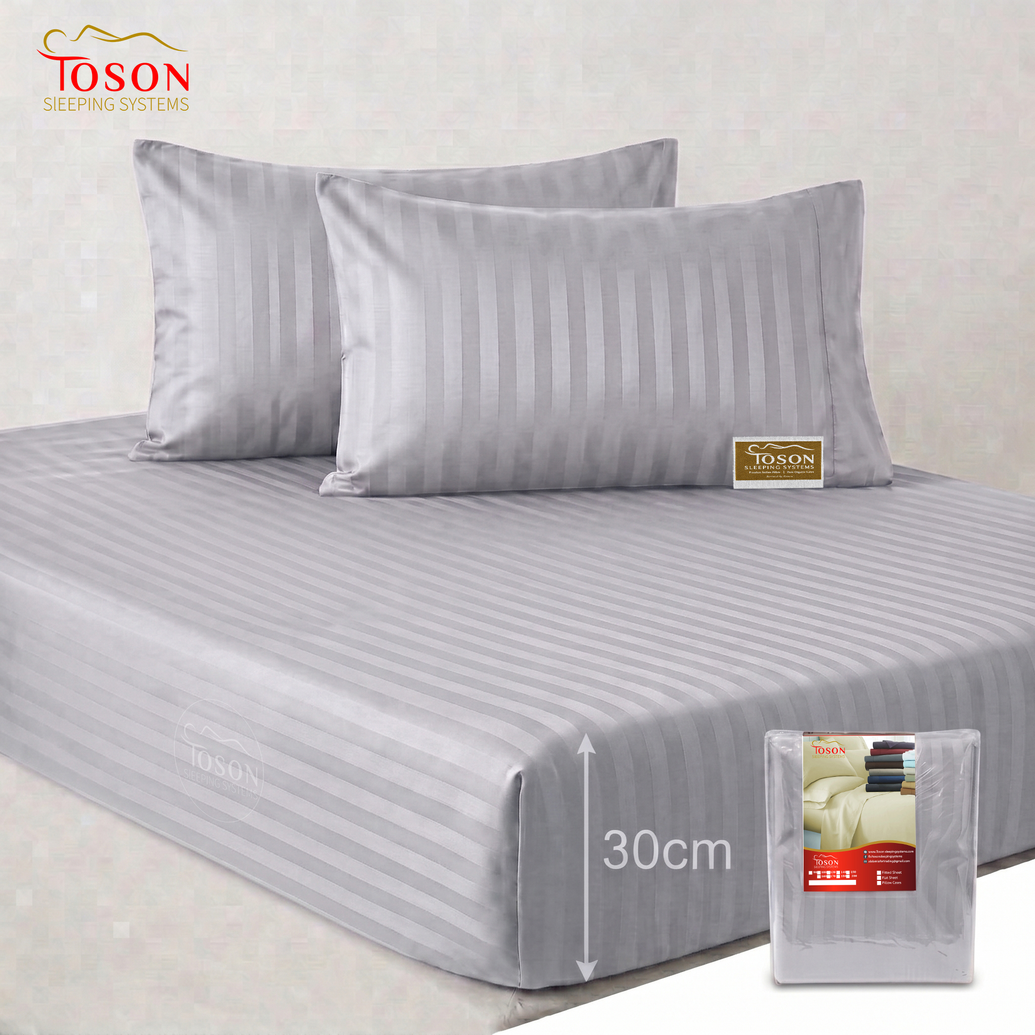 Toson Striped Percale Bed Sheet - Light Gray - Code SPLC-15 - Image 3