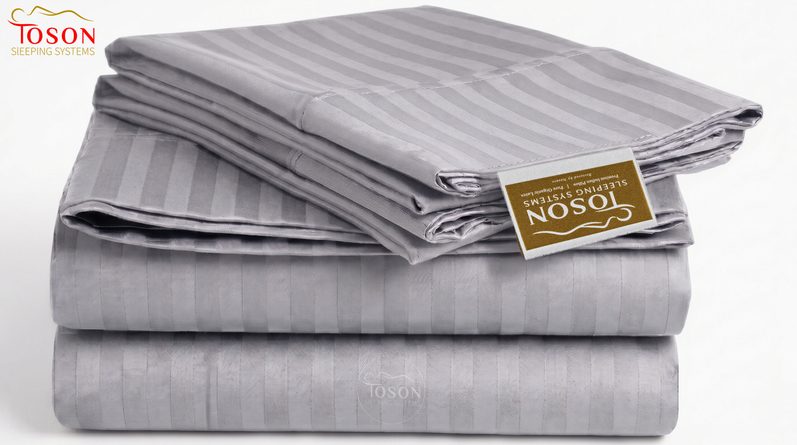 Toson Striped Percale Bed Sheet - Light Gray - Code SPLC-15 - Image 4