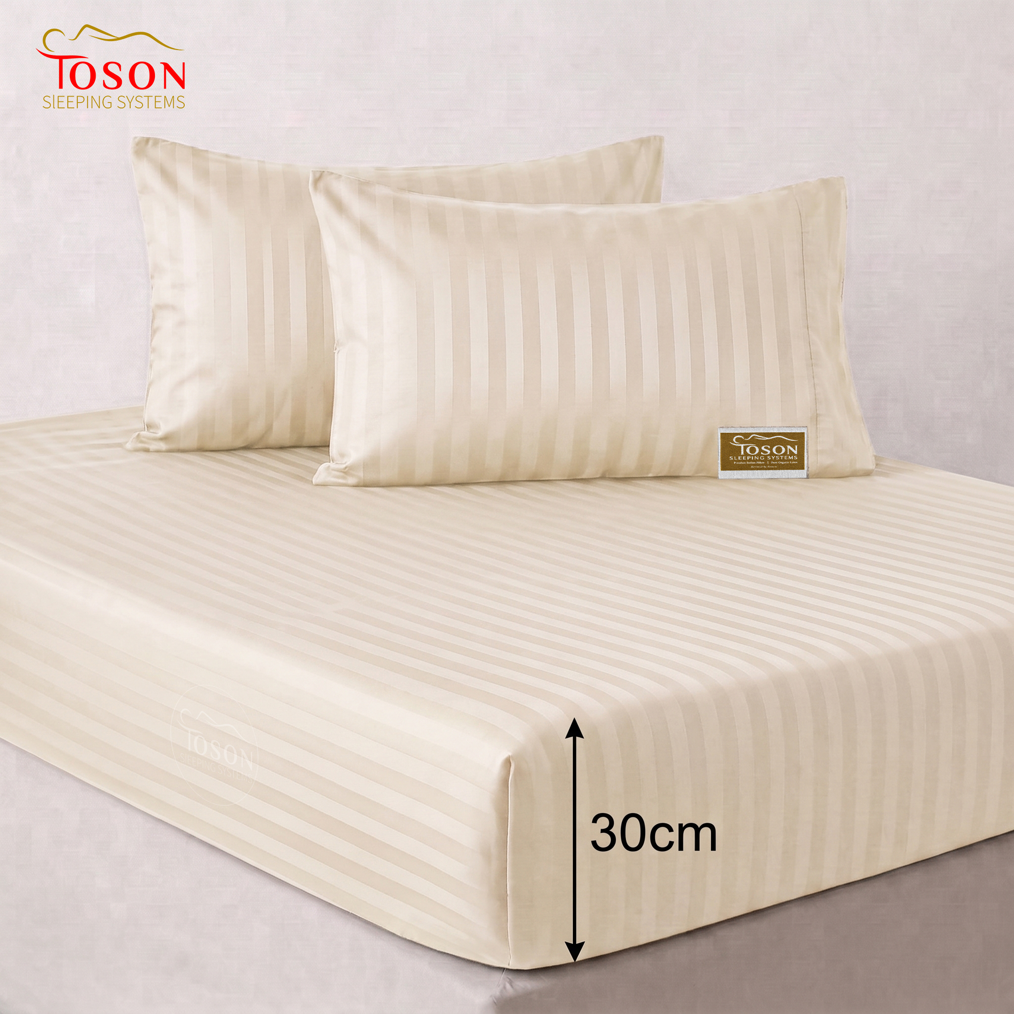 Toson Striped Percale Bed Sheet - Light Beige - Code SPLC-16 - Image 2