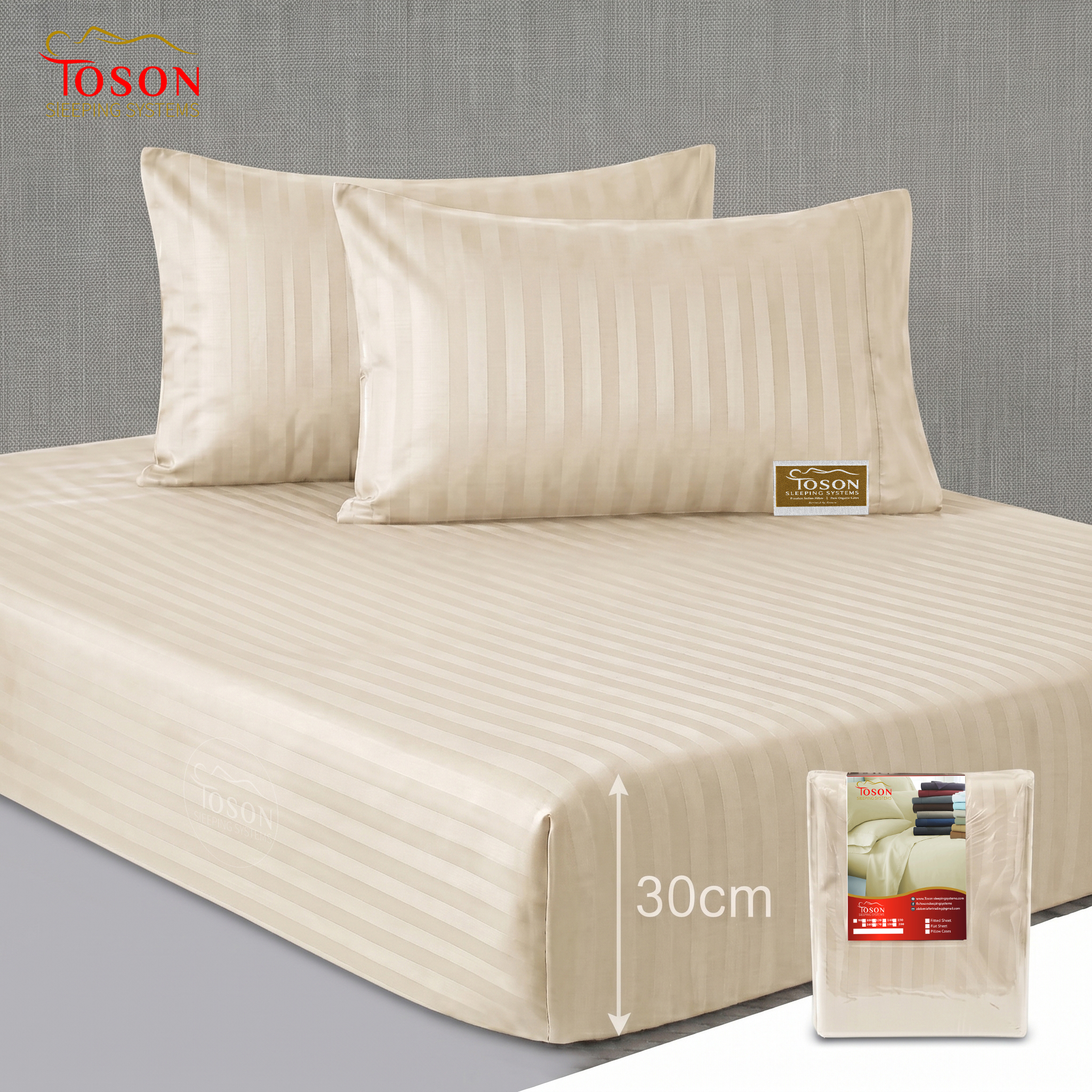 Toson Striped Percale Bed Sheet - Light Beige - Code SPLC-16 - Image 3