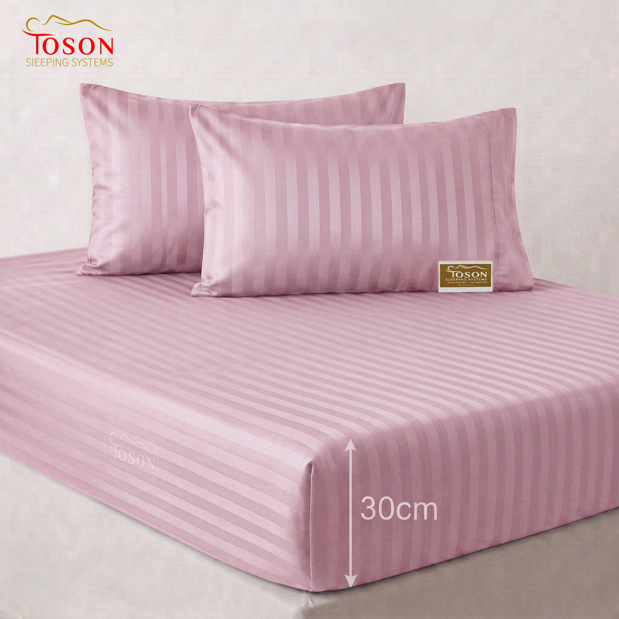 Toson Striped Percale Bed Sheet - Light Pink - Code SPLC-14 - Image 2