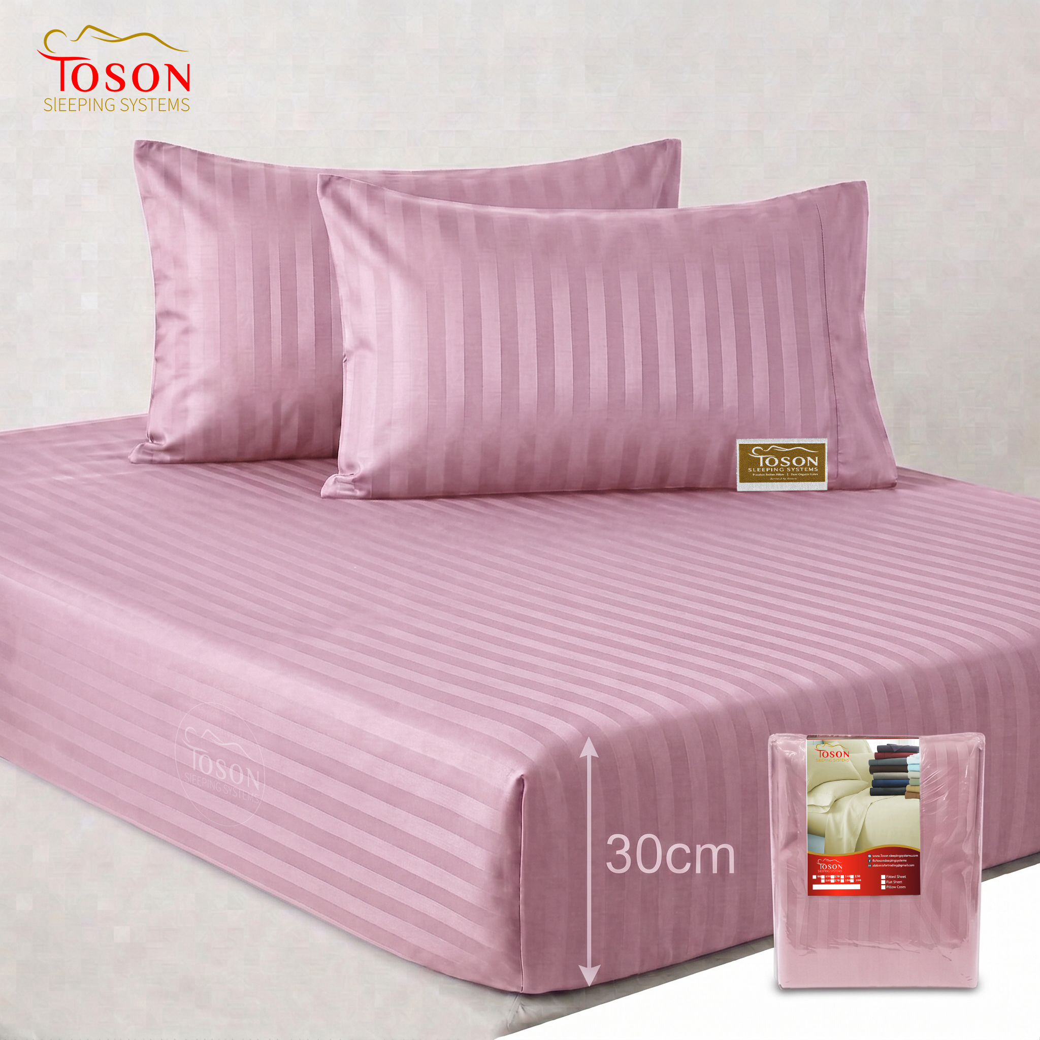 Toson Striped Percale Bed Sheet - Light Pink - Code SPLC-14 - Image 3