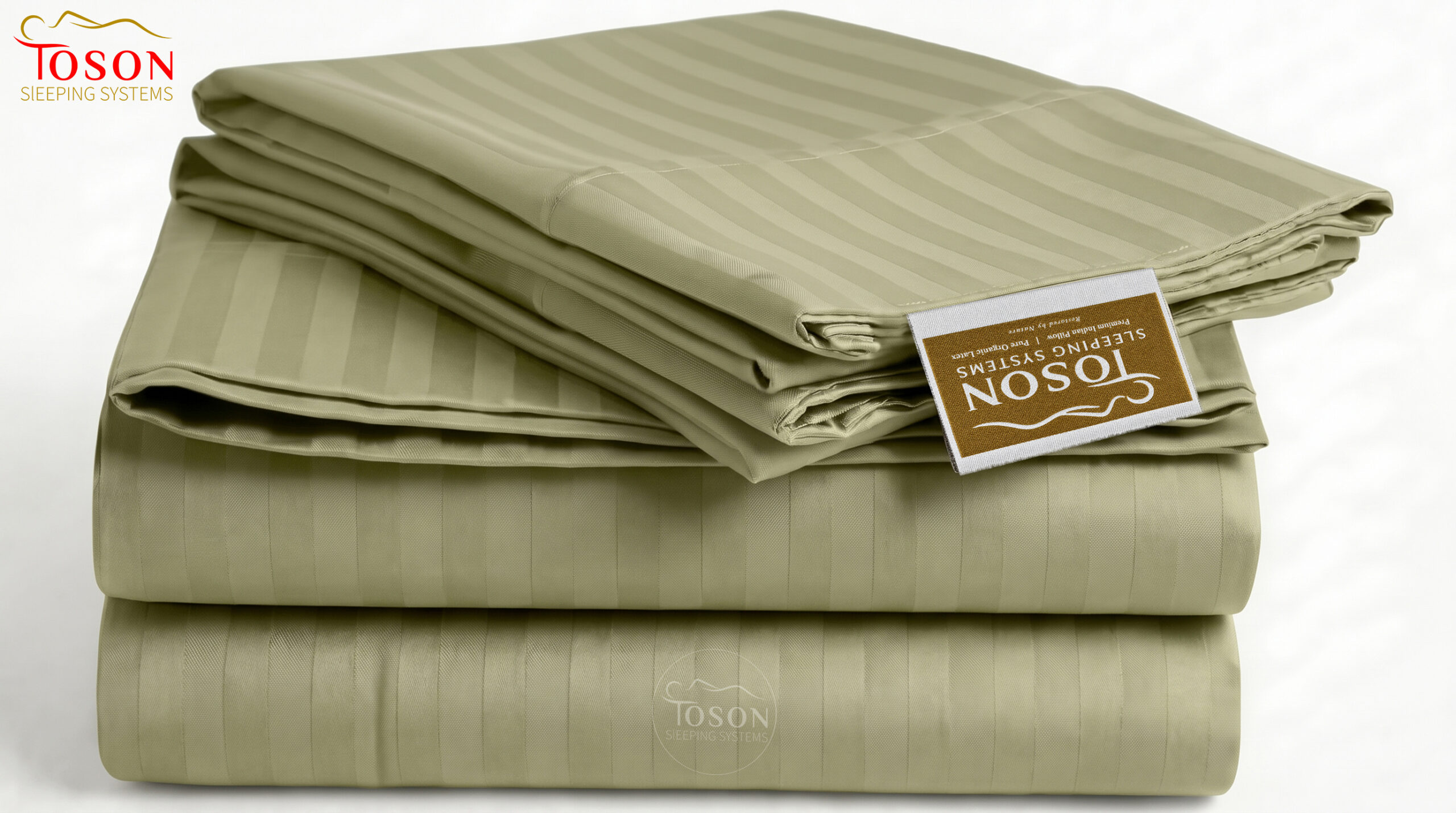 Toson Striped Percale Bed Sheet – Light Olive – Code SPLC-17 - Image 2