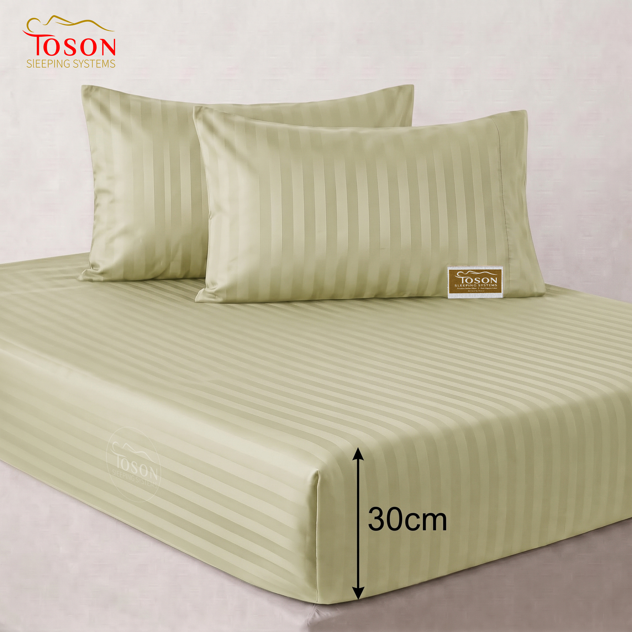 Toson Striped Percale Bed Sheet – Light Olive – Code SPLC-17 - Image 4