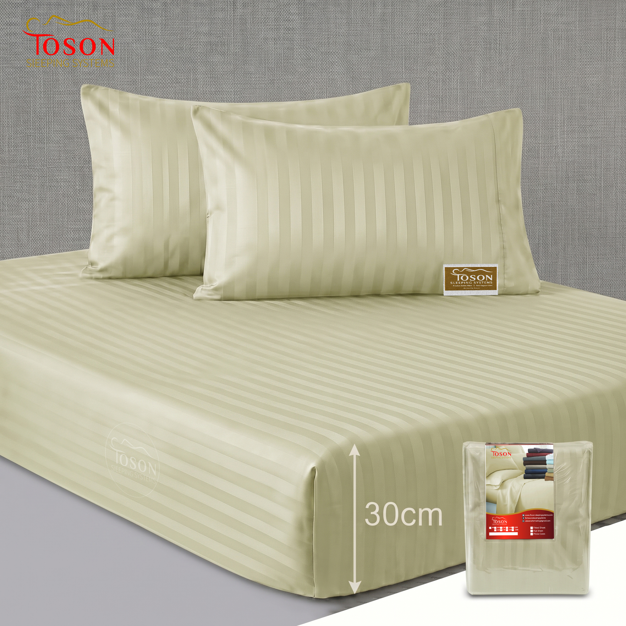 Toson Striped Percale Bed Sheet – Light Olive – Code SPLC-17 - Image 5