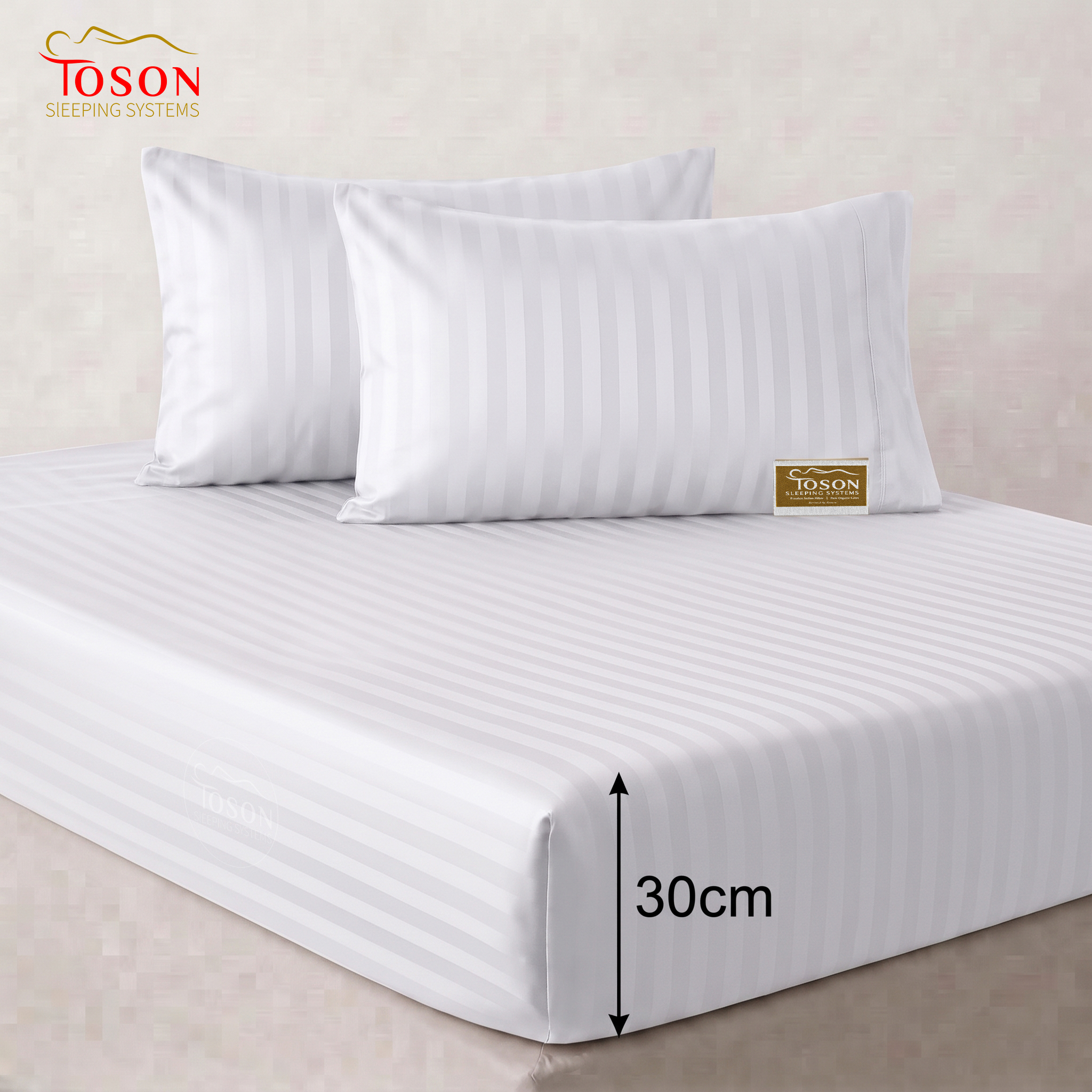 Toson Striped Percale Bed Sheet – White – Code SPLC-19 - Image 2