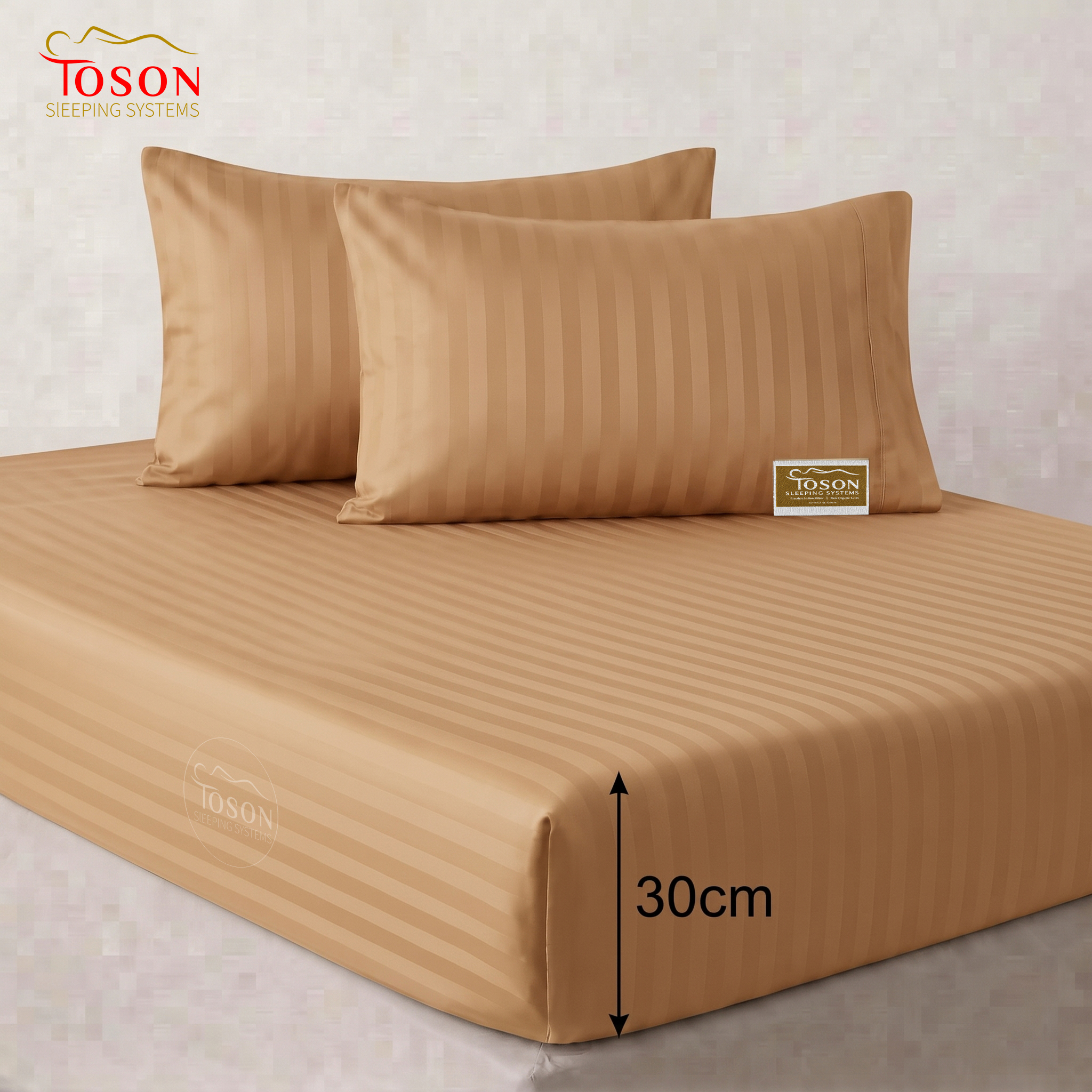 Toson Striped Percale Bed Sheet – Camel – Code SPLC-21 - Image 4