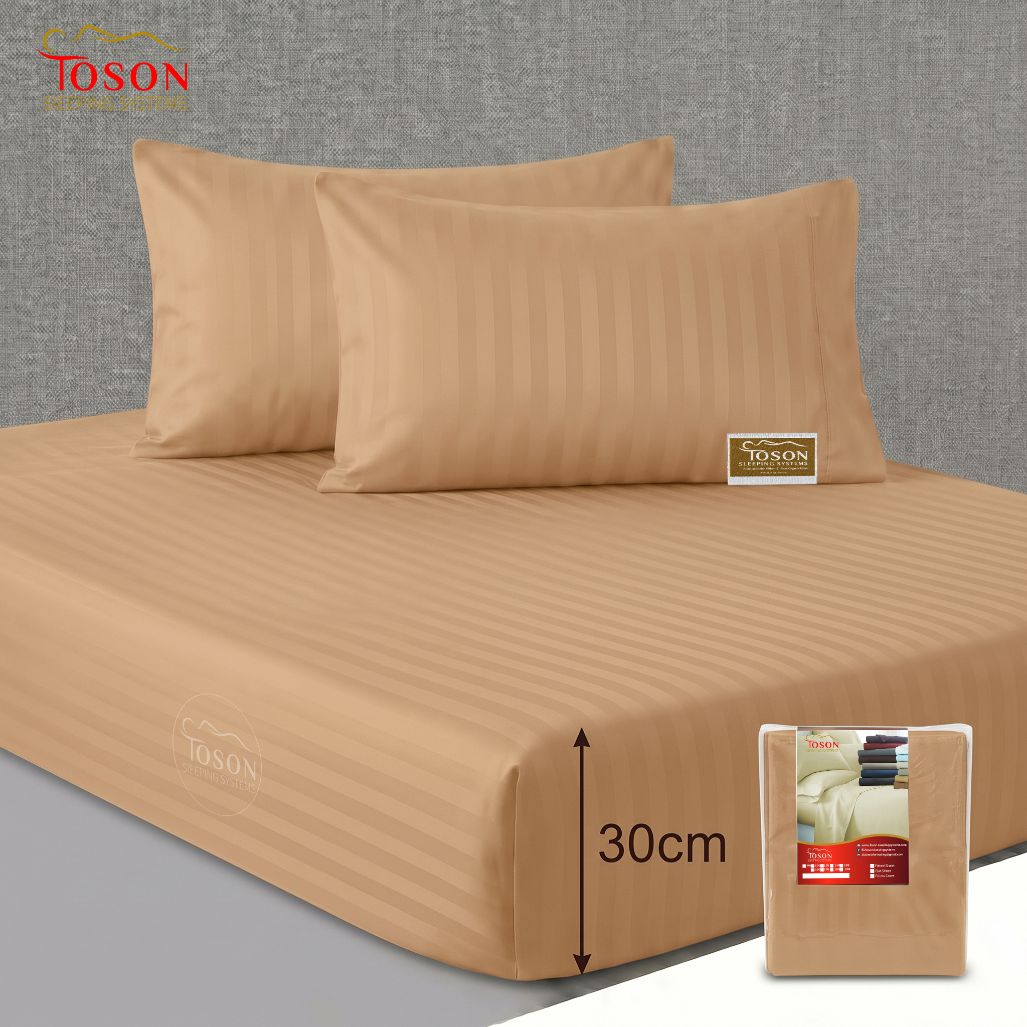 Toson Striped Percale Bed Sheet – Camel – Code SPLC-21 - Image 5