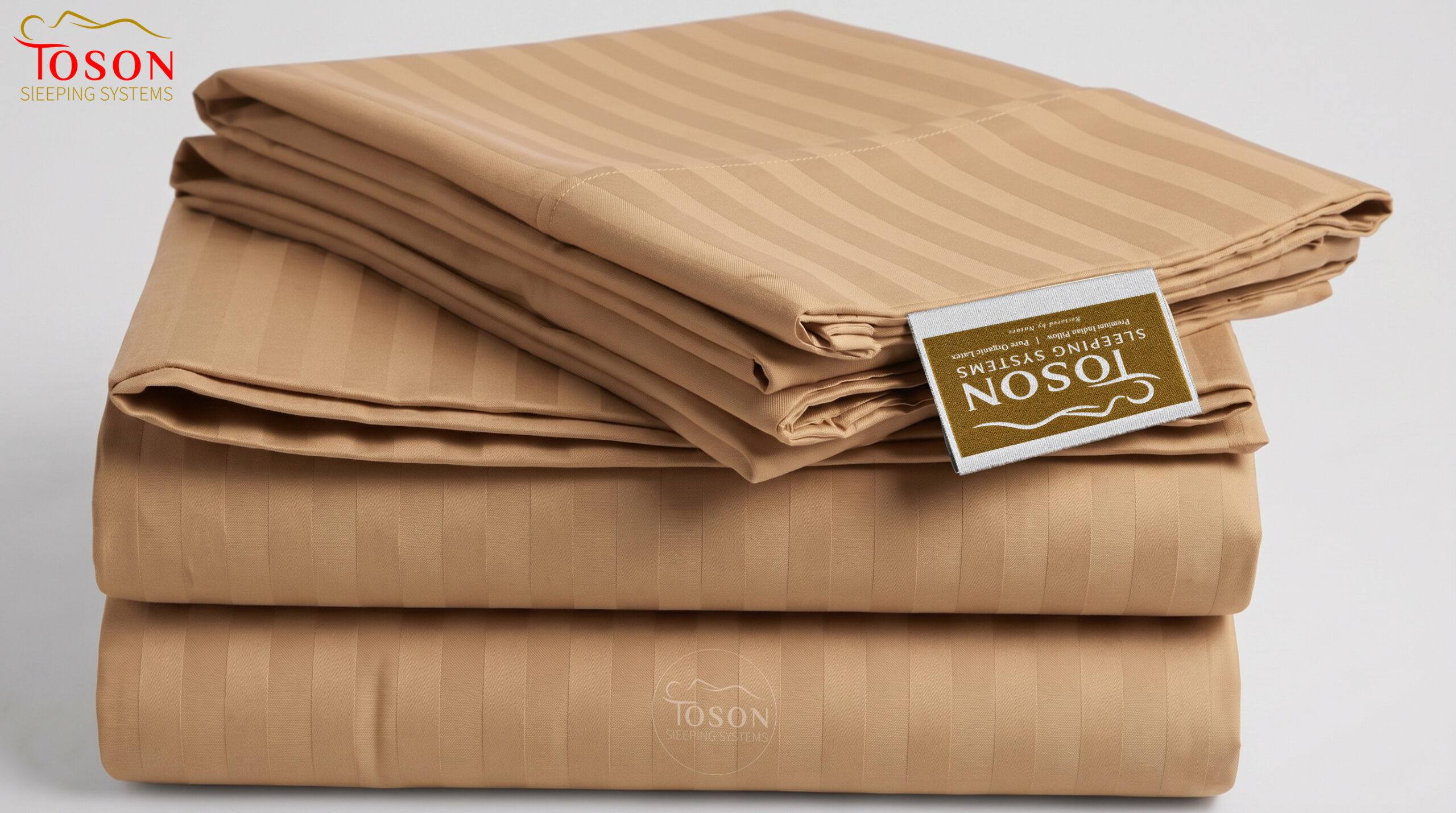Toson Striped Percale Bed Sheet – Camel – Code SPLC-21 - Image 2
